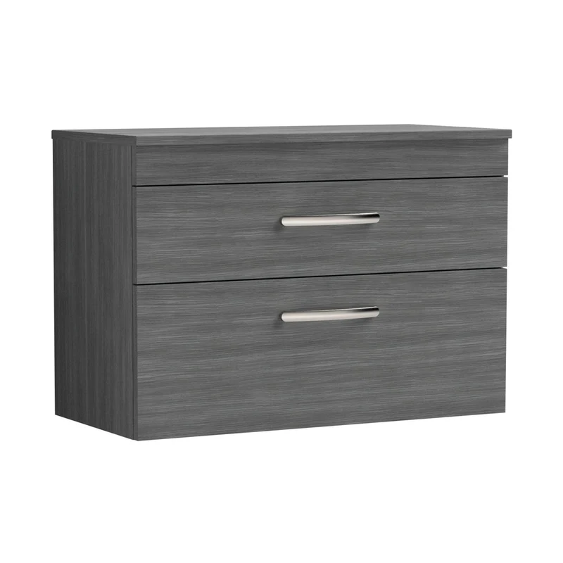 Nuie Athena 800mm Wall Hung Vanity With Worktop Contemporary Anthracite Woodgrain MFC Textured Woodgrain 556x805x390mm