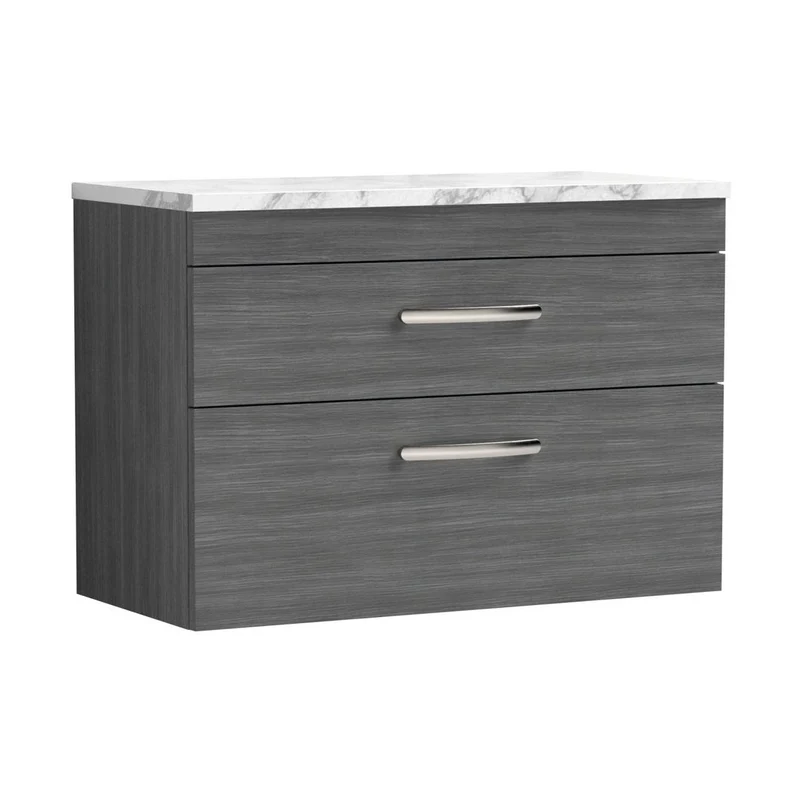Nuie Athena 800 Wall Hung 2-drawer Unit & Laminate Worktop Contemporary Anthracite Woodgrain MFC Textured Woodgrain 560x805x390mm