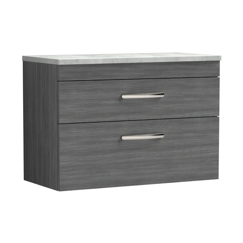 Nuie Athena 800mm Wall Hung Vanity With Grey Worktop Contemporary Anthracite Woodgrain MFC Textured Woodgrain 560x805x390mm - ATH067LBG