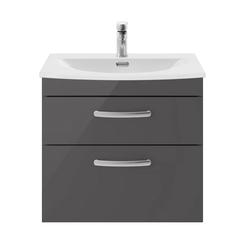 Nuie Athena 600mm Wall Hung Cabinet With Basin 4 Contemporary Gloss Grey MFC 461x610x390mm - ATH078G