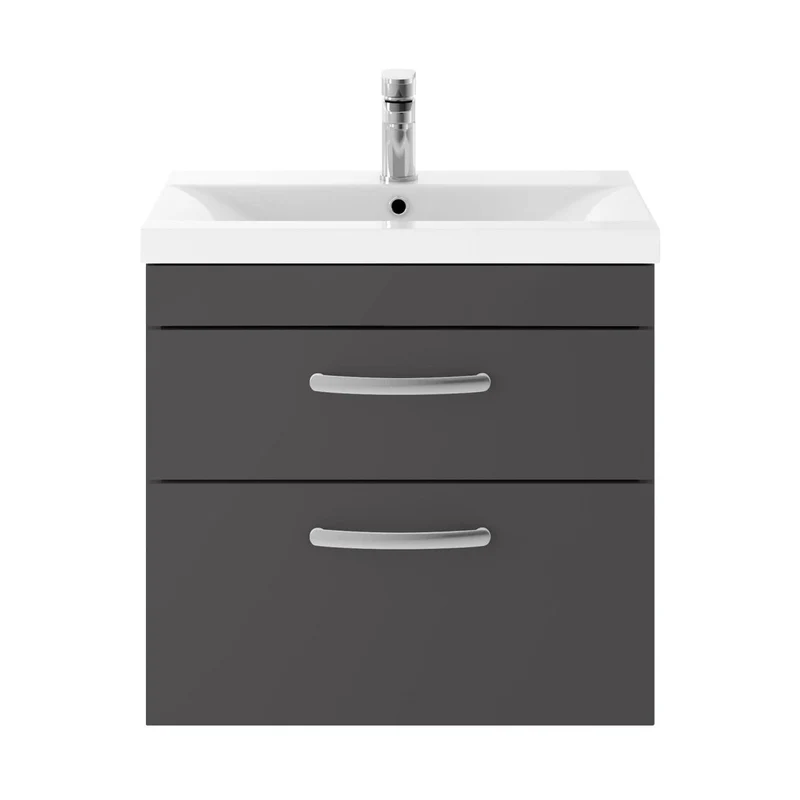 Nuie Athena 600mm Wall Hung Cabinet With Basin 1 Contemporary Gloss Grey MFC 579x605x390mm