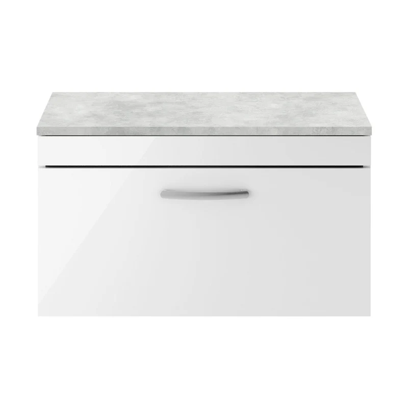 Nuie Athena 800mm Wall Hung Vanity With Grey Worktop Contemporary Gloss White MFC Painted Gloss 452x805x390mm