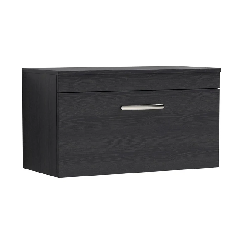 Nuie Athena 800mm Wall Hung Vanity With Worktop Contemporary Charcoal Black MFC Textured Woodgrain 448x805x390mm