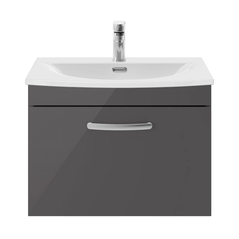 Nuie Athena 600mm Wall Hung Cabinet With Basin 4 Contemporary Gloss Grey MFC 461x610x390mm - ATH077G