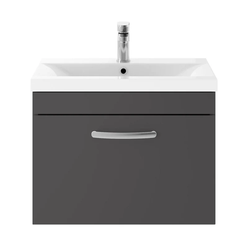 Nuie Athena 600mm Wall Hung Cabinet With Basin 1 Contemporary Gloss Grey MFC 471x610x390mm