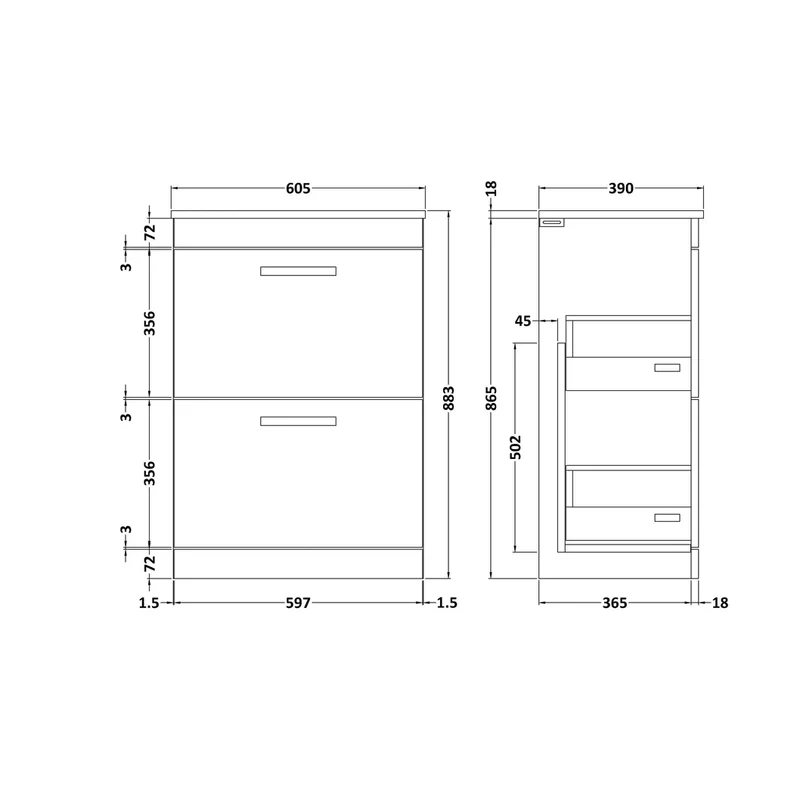Nuie Athena 600mm Floor Standing Cabinet With Worktop Contemporary Gloss Grey MFC Painted Gloss 883x605x390mm - ATH076W