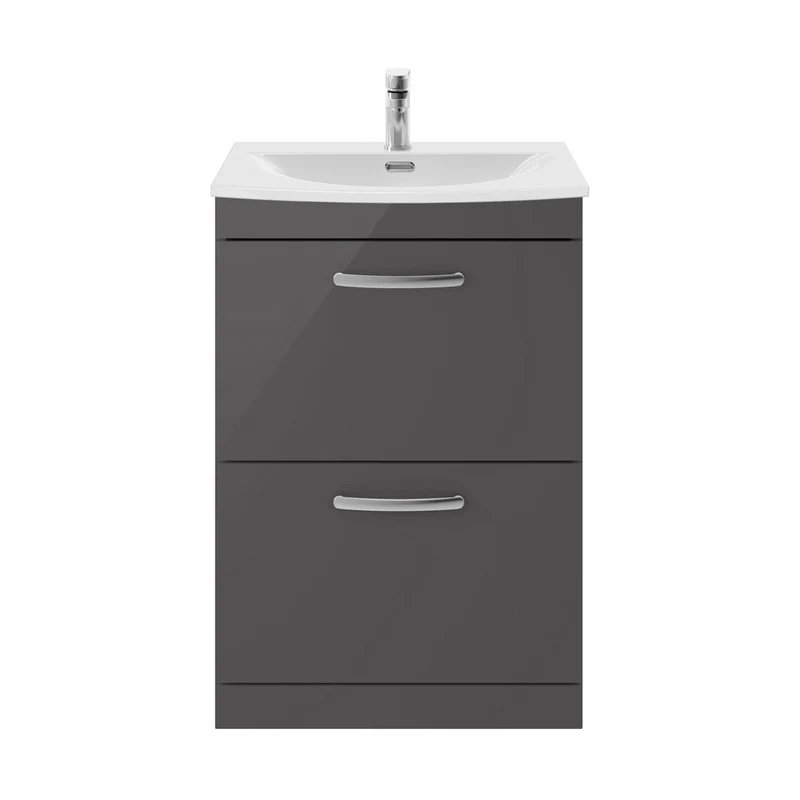 Nuie Athena 600mm Floor Standing Cabinet With Basin 4 Contemporary Gloss Grey MFC 895x610x390mm - ATH076G