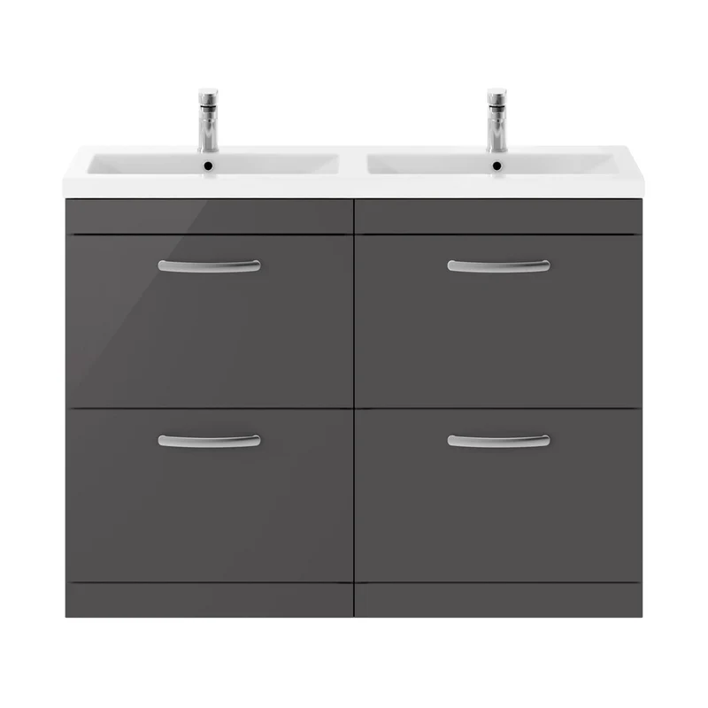 Nuie Athena 1200mm Floor Standing Cabinet With Double Ceramic Basin Contemporary Gloss Grey MFC Painted Gloss 905x1208x390mm - ATH076F