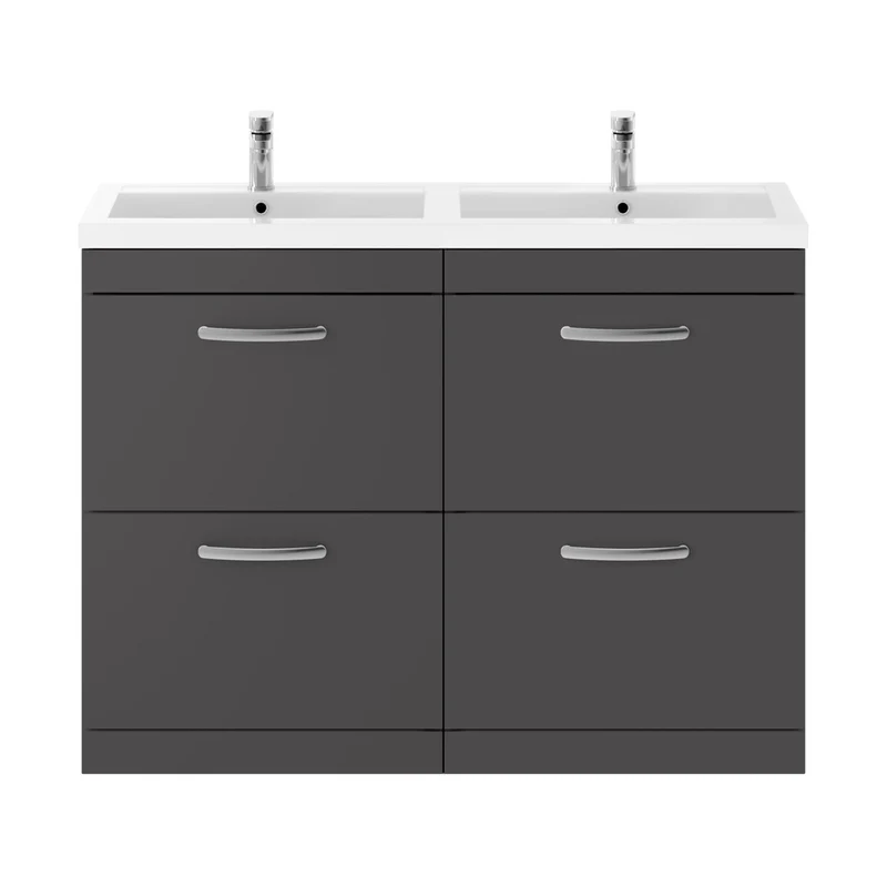 Nuie Athena 1200mm Floor Standing Cabinet With Double Basin Contemporary Gloss Grey MFC Painted Gloss 905x1205x390mm - ATH076C