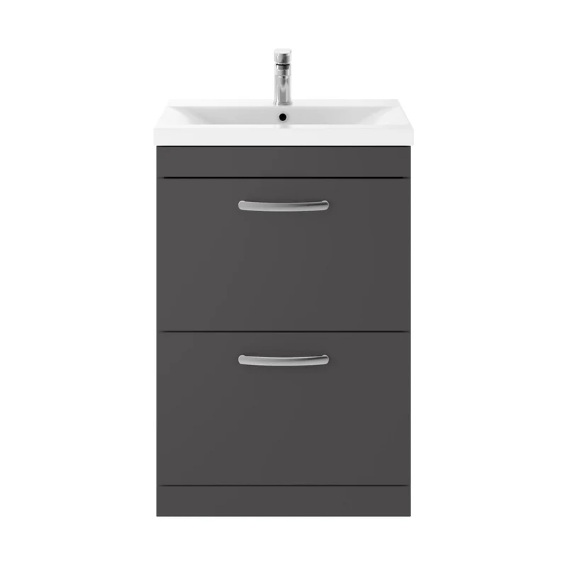 Nuie Athena 600mm Floor Standing Cabinet With Basin 1 Contemporary Gloss Grey MFC 905x610x390mm - ATH076A