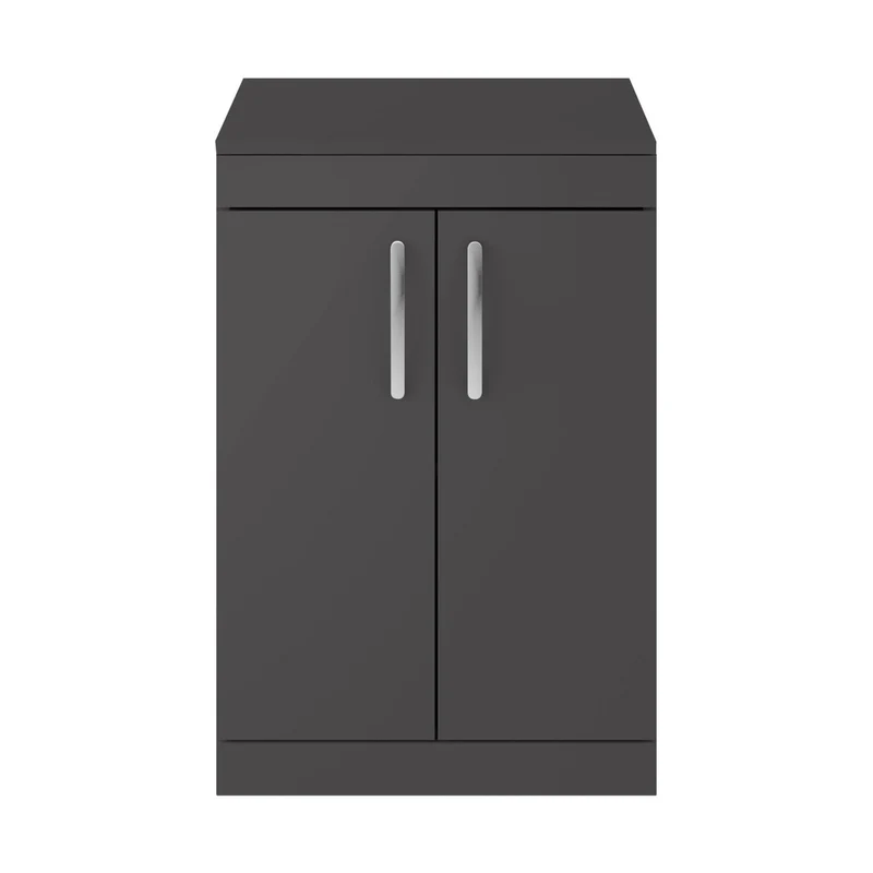 Nuie Athena 600mm Floor Standing Cabinet With Worktop Contemporary Gloss Grey MFC Painted Gloss 883x605x390mm - ATH075W