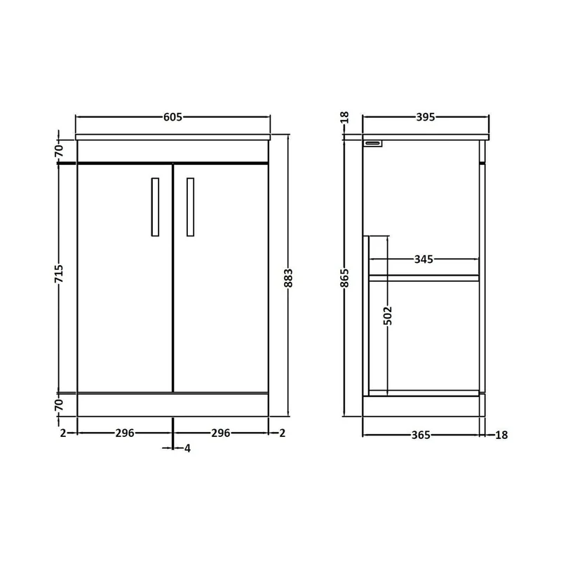 Nuie Athena 600mm Floor Standing Cabinet With Worktop Contemporary Gloss Grey MFC Painted Gloss 883x605x390mm - ATH075W