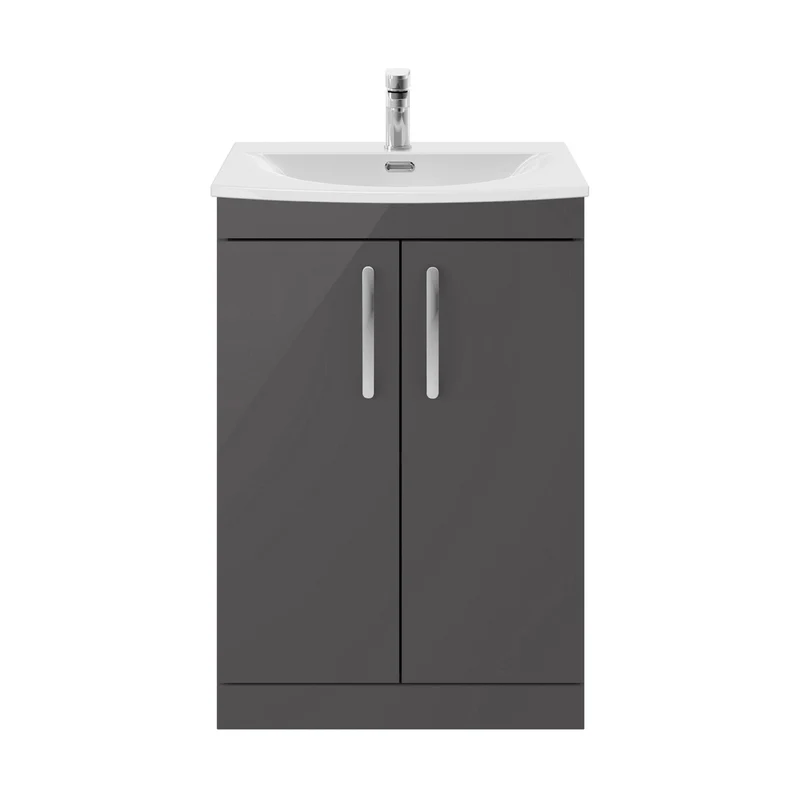 Nuie Athena 600mm Floor Standing Cabinet With Basin 4 Contemporary Gloss Grey MFC 895x610x390mm - ATH075G