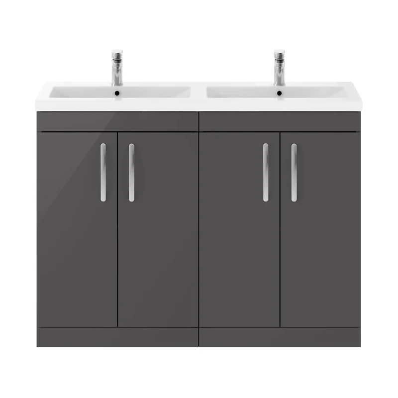 Nuie Athena 1200mm Floor Standing Cabinet With Double Ceramic Basin Contemporary Gloss Grey MFC Painted Gloss 905x1208x390mm - ATH075F