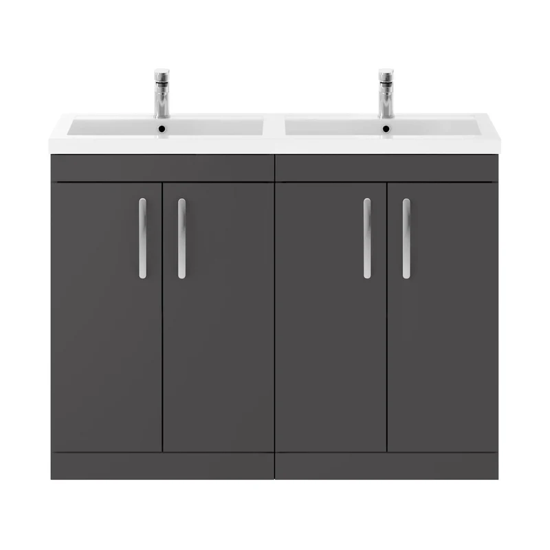 Nuie Athena 1200mm Floor Standing Cabinet With Double Basin Contemporary Gloss Grey MFC Painted Gloss 905x1205x390mm - ATH075C