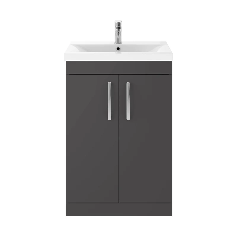 Nuie Athena 600mm Floor Standing Cabinet With Basin 1 Contemporary Gloss Grey MFC 905x610x390mm - ATH075A