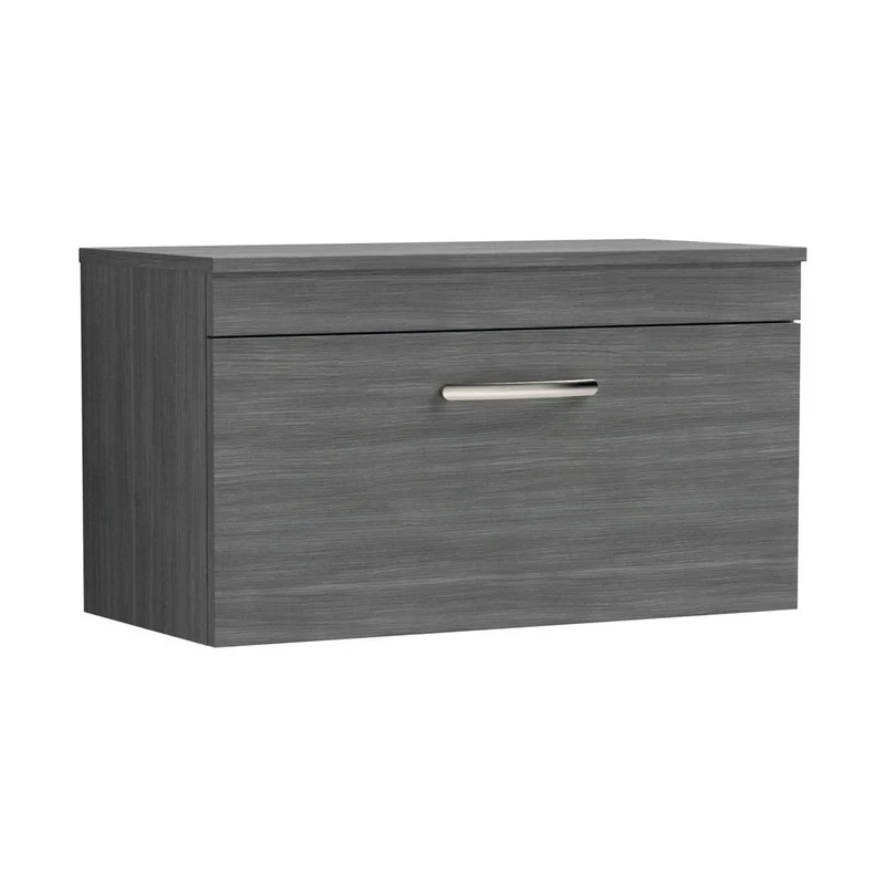 Nuie Athena 800mm Wall Hung Vanity With Worktop Contemporary Anthracite Woodgrain MFC Textured Woodgrain 448x805x390mm