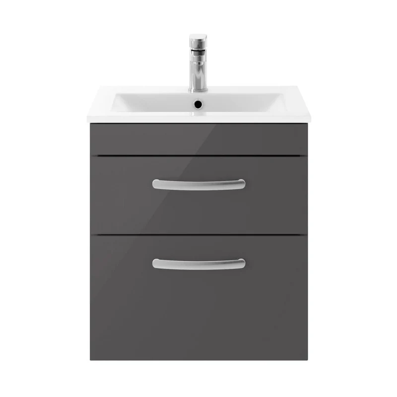 Nuie Athena 500mm Wall Hung Cabinet With Basin 2 Contemporary Gloss Grey MFC 557x505x395mm