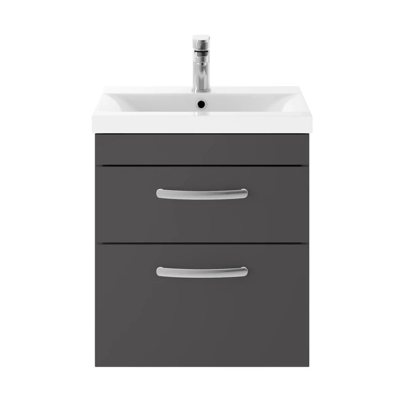 Nuie Athena 500mm Wall Hung Cabinet With Basin 1 Contemporary Gloss Grey MFC 579x510x390mm