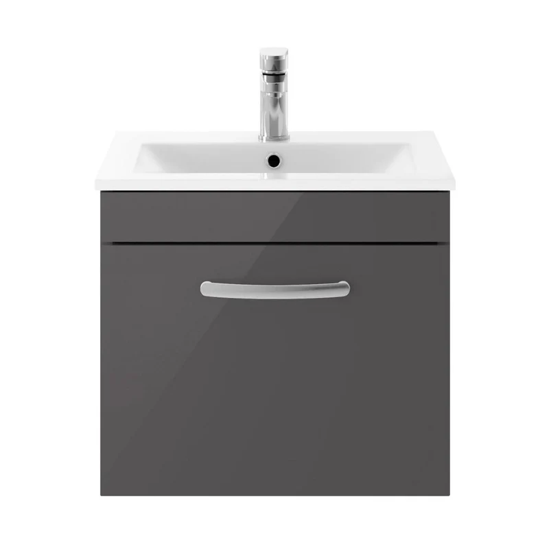 Nuie Athena 500mm Wall Hung Cabinet With Basin 2 Contemporary Gloss Grey MFC 449x505x395mm