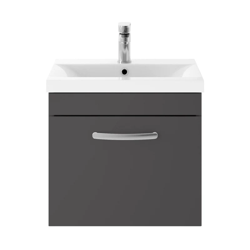 Nuie Athena 500mm Wall Hung Cabinet With Basin 1 Contemporary Gloss Grey MFC 471x510x390mm