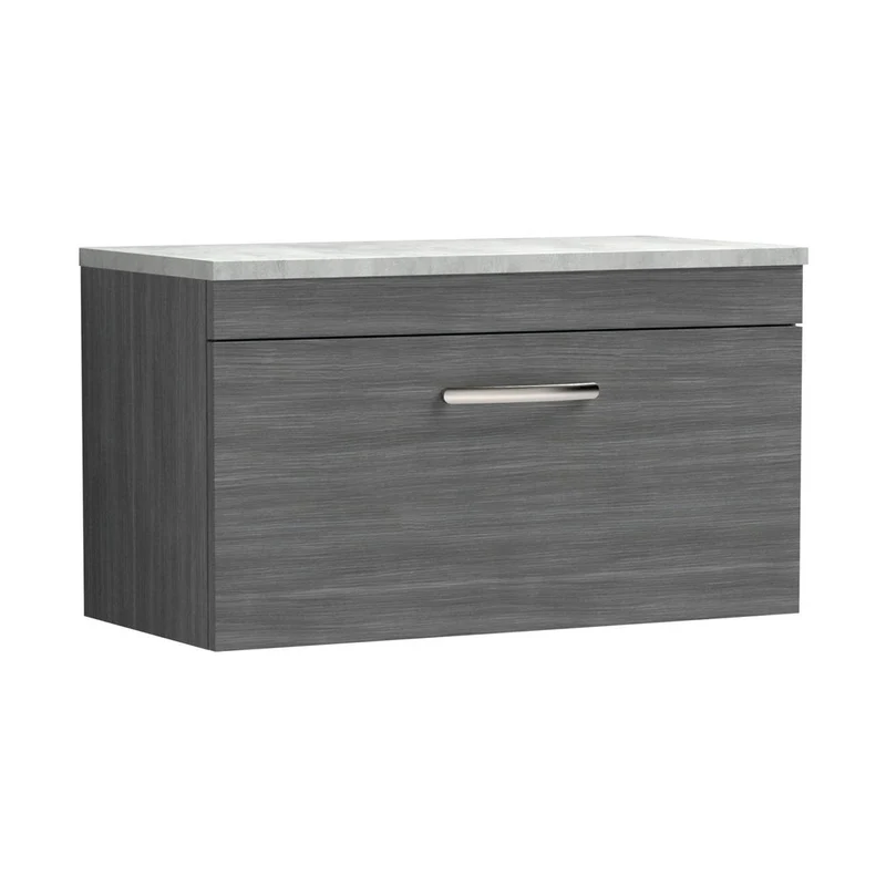 Nuie Athena 800mm Wall Hung Vanity With Grey Worktop Contemporary Anthracite Woodgrain MFC Textured Woodgrain 560x805x390mm - ATH060LBG