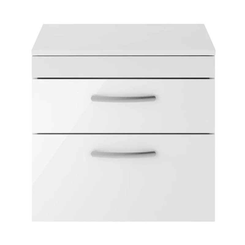 Nuie Athena 600mm Wall Hung Vanity With Worktop Contemporary Gloss White MFC Painted Gloss 556x605x390mm