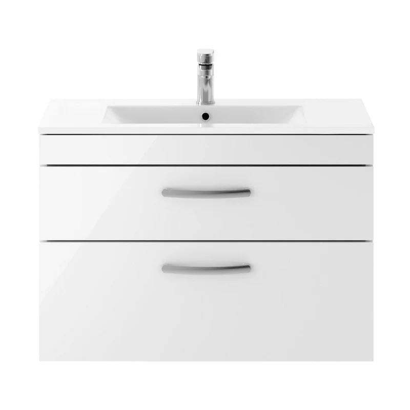 Nuie Athena 800mm Wall Hung Vanity With Basin 2 Contemporary Gloss White MFC 556x805x395mm