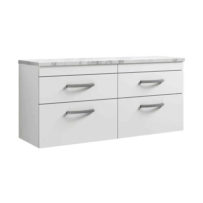 Nuie Athena 1200 Wall Hung 4-drawer Unit & Laminate Worktop Contemporary Gloss White MFC Painted Gloss 560x1205x390mm