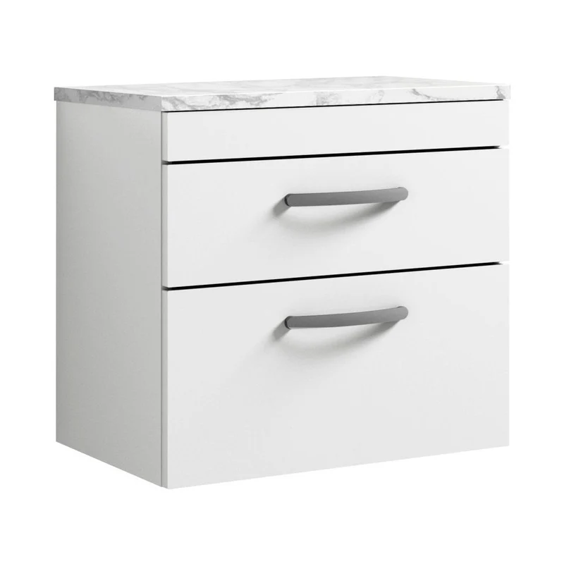 Nuie Athena 600 Wall Hung 2-drawer Unit & Laminate Worktop Contemporary Gloss White MFC Painted Gloss 560x605x390mm