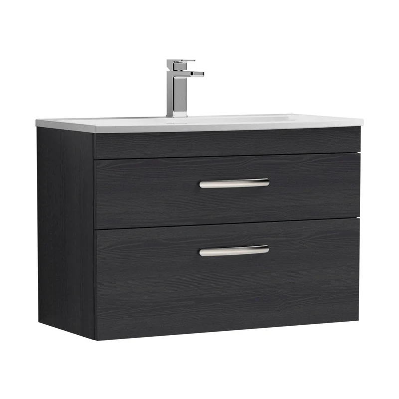 Nuie Athena 800mm Wall Hung Vanity With Basin 4 Contemporary Charcoal Black MFC 461x810x390mm - ATH068G