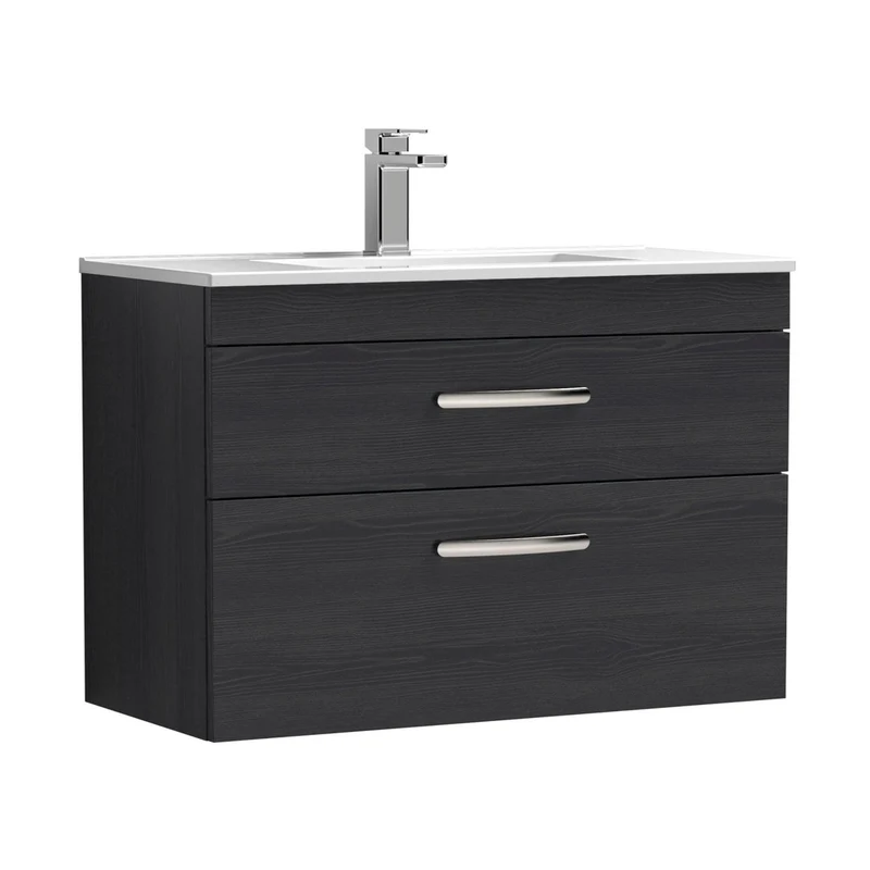 Nuie Athena 800mm Wall Hung Vanity With Basin 2 Contemporary Charcoal Black MFC 556x805x395mm