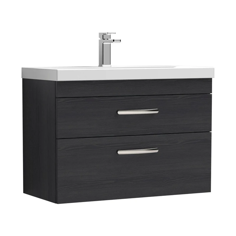 Nuie Athena 800mm Wall Hung Vanity With Basin 1 Contemporary Charcoal Black MFC 578x810x390mm