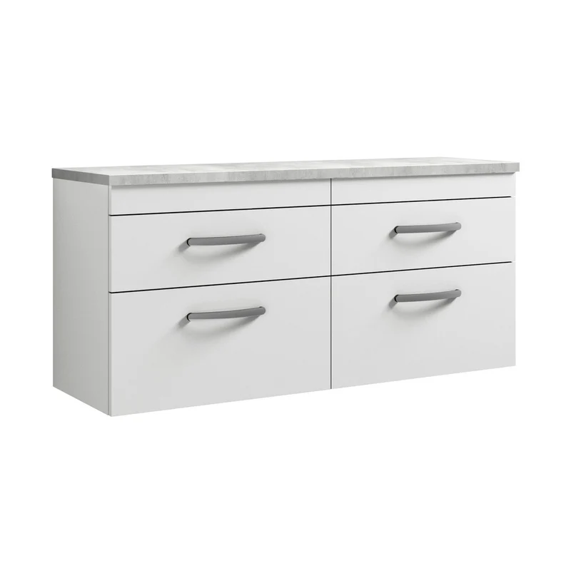 Nuie Athena 1200mm Wall Hung 4-drawer Unit & Laminate Worktop Contemporary Gloss White MFC Painted Gloss 560x1205x390mm - ATH048LBG2