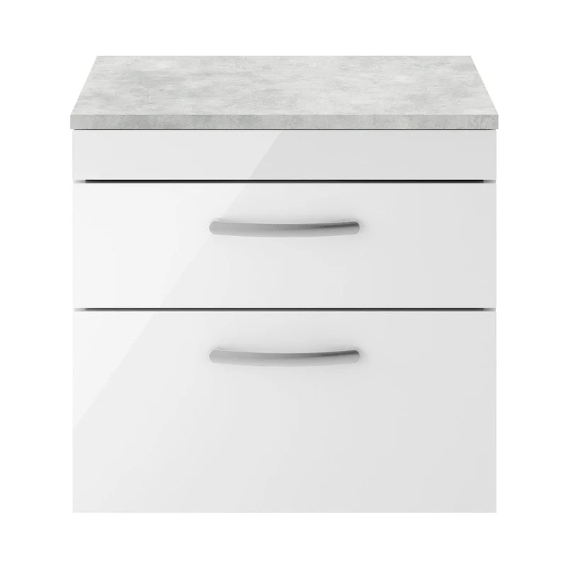 Nuie Athena 600mm Wall Hung Vanity With Grey Worktop Contemporary Gloss White MFC Painted Gloss 560x605x390mm