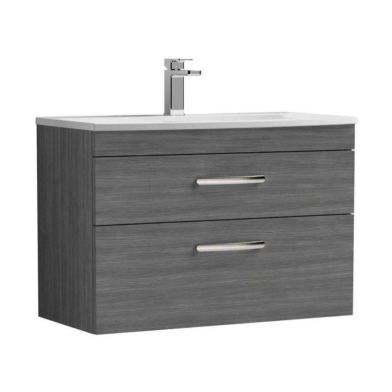 Nuie Athena 800mm Wall Hung Vanity With Basin 4 Contemporary Anthracite Woodgrain MFC 461x810x390mm - ATH067G