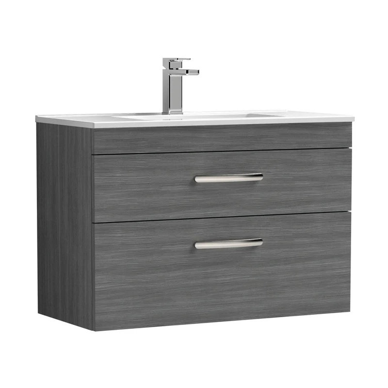 Nuie Athena 800mm Wall Hung Vanity With Basin 2 Contemporary Anthracite Woodgrain MFC 556x805x395mm