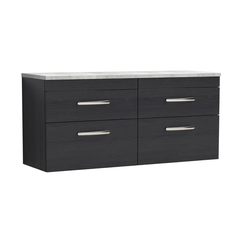 Nuie Athena 1200mm Wall Hung 4-drawer Unit & Laminate Worktop Contemporary Charcoal Black MFC Textured Woodgrain 560x1205x390mm - ATH047LBG2
