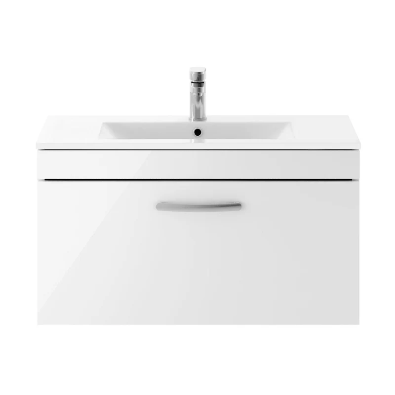 Nuie Athena 800mm Wall Hung Vanity With Basin 2 Contemporary Gloss White MFC 448x805x395mm