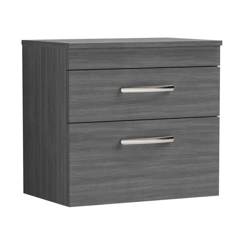 Nuie Athena 600mm Wall Hung Vanity With Worktop Contemporary Anthracite Woodgrain MFC Textured Woodgrain 556x605x390mm