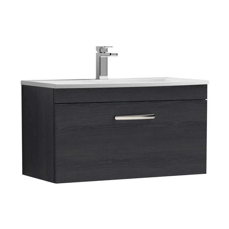 Nuie Athena 800mm Wall Hung Vanity With Basin 4 Contemporary Charcoal Black MFC 461x810x390mm - ATH061G