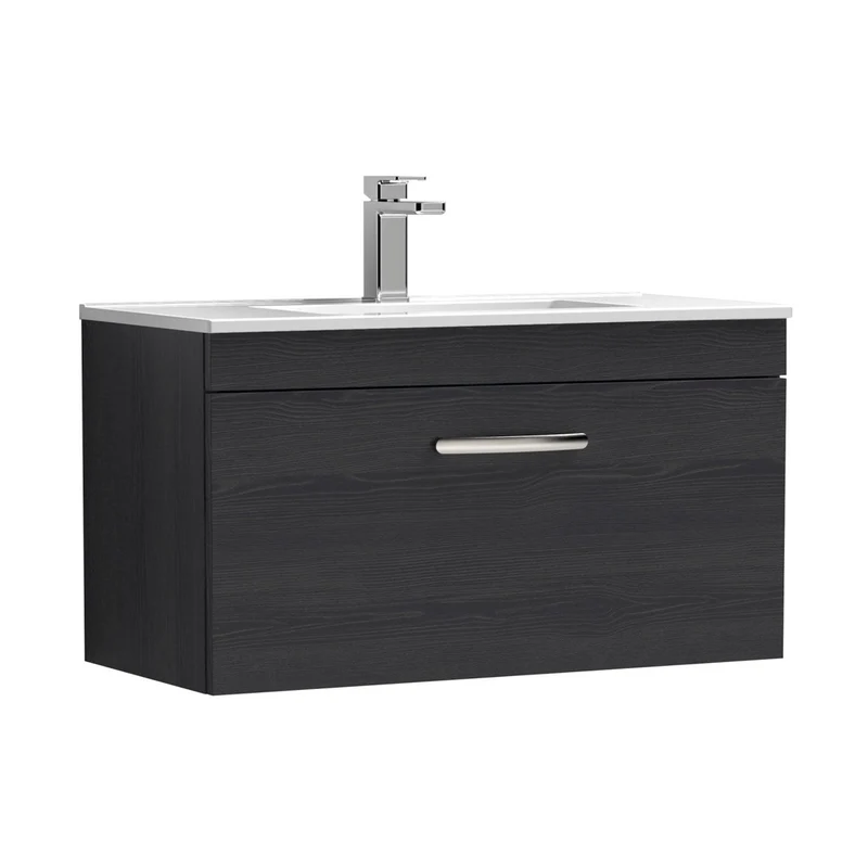 Nuie Athena 800mm Wall Hung Vanity With Basin 2 Contemporary Charcoal Black MFC 448x805x395mm