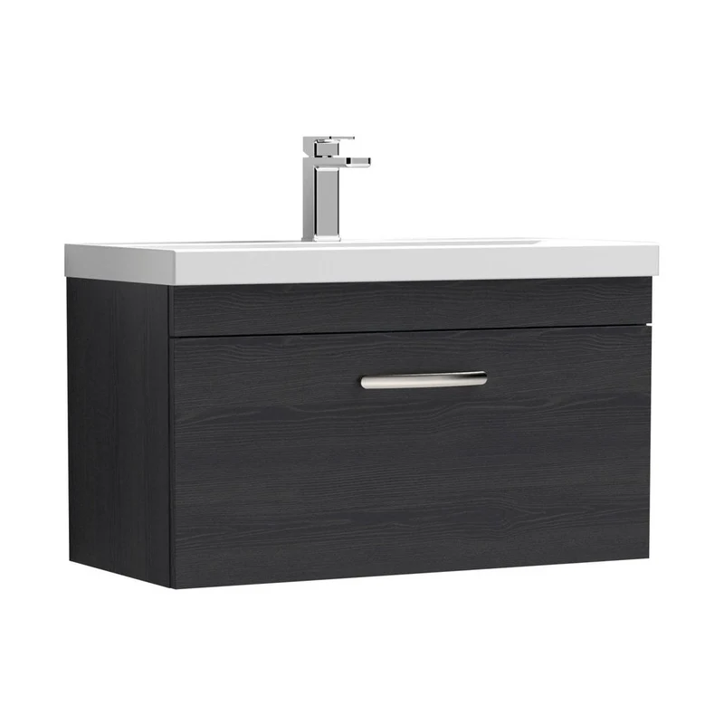 Nuie Athena 800mm Wall Hung Vanity With Basin 1 Contemporary Charcoal Black MFC 470x810x390mm