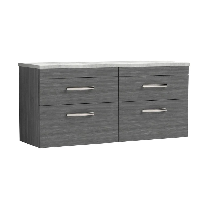 Nuie Athena 1200mm Wall Hung 4-drawer Unit & Laminate Worktop Contemporary Anthracite Woodgrain MFC Textured Woodgrain 560x1205x390mm - ATH046LBG2