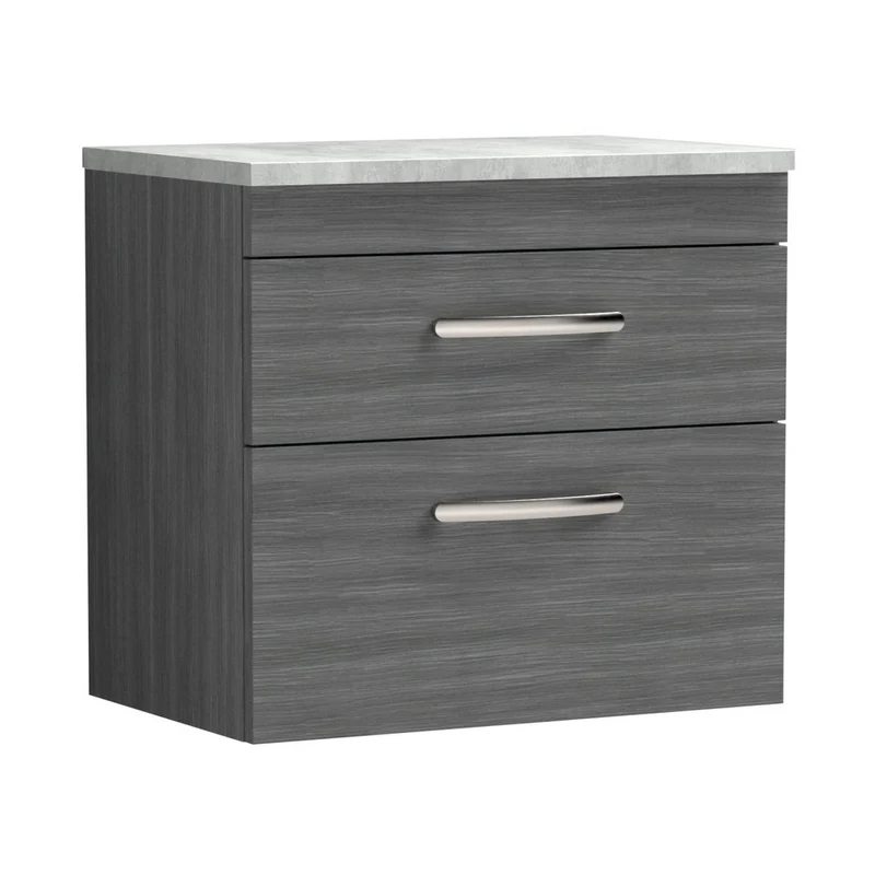 Nuie Athena 600mm Wall Hung Vanity With Grey Worktop Contemporary Anthracite Woodgrain MFC Textured Woodgrain 561x605x390mm