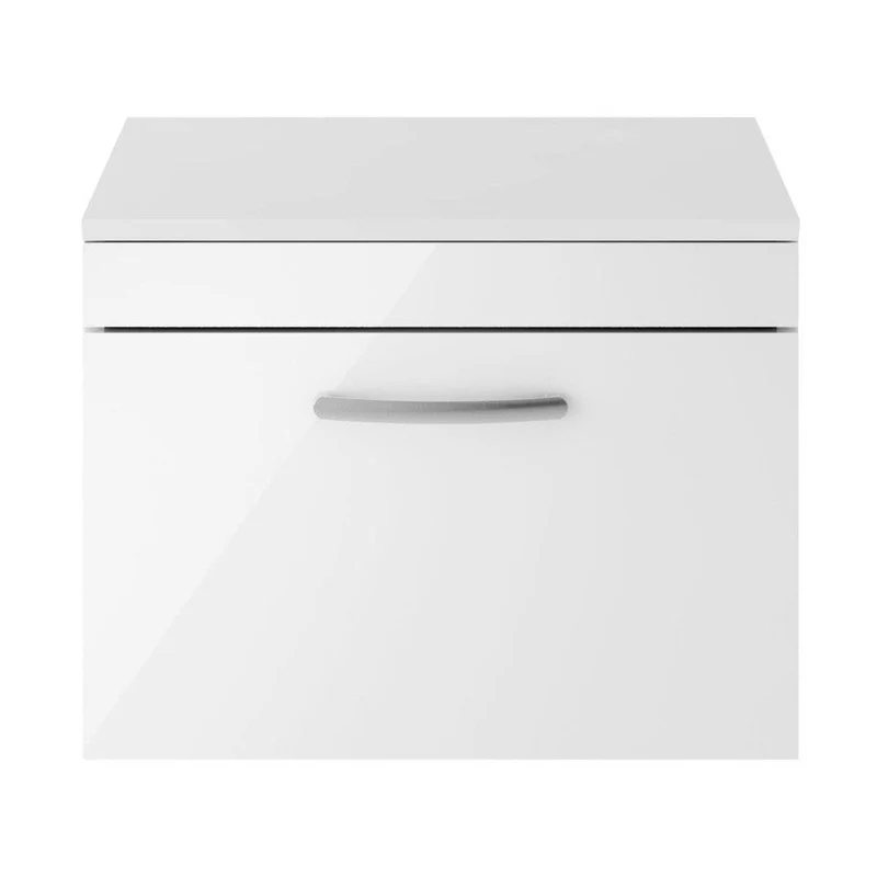 Nuie Athena 600mm Wall Hung Vanity With Worktop Contemporary Gloss White MFC Painted Gloss 448x605x390mm