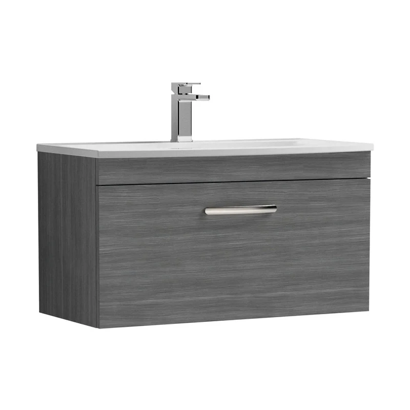 Nuie Athena 800mm Wall Hung Vanity With Basin 4 Contemporary Anthracite Woodgrain MFC 461x810x390mm - ATH060G