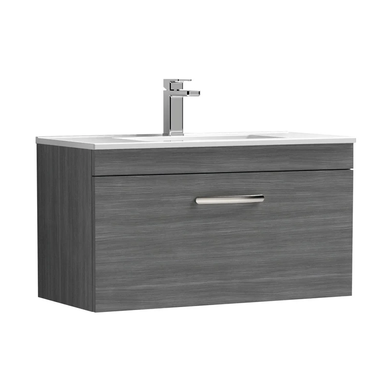 Nuie Athena 800mm Wall Hung Vanity With Basin 2 Contemporary Anthracite Woodgrain MFC 448x805x395mm