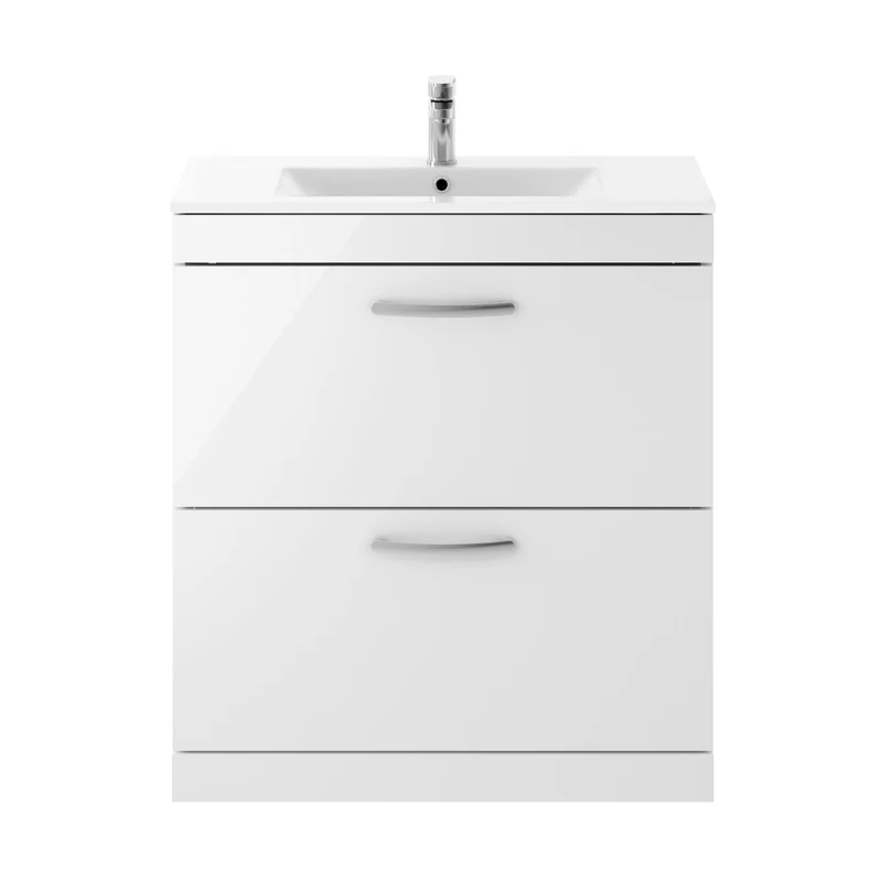 Nuie Athena 800mm Floor Standing Vanity With Basin 2 Contemporary Gloss White MFC 883x805x395mm