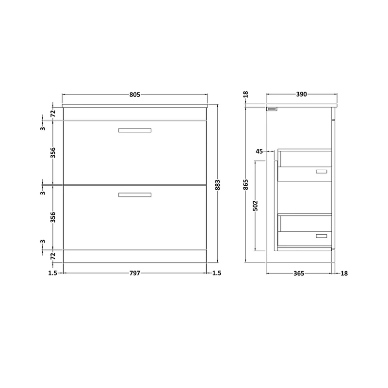 Nuie Athena 800mm Floor Standing Vanity With Worktop Contemporary Anthracite Woodgrain MFC Textured Woodgrain 883x805x390mm